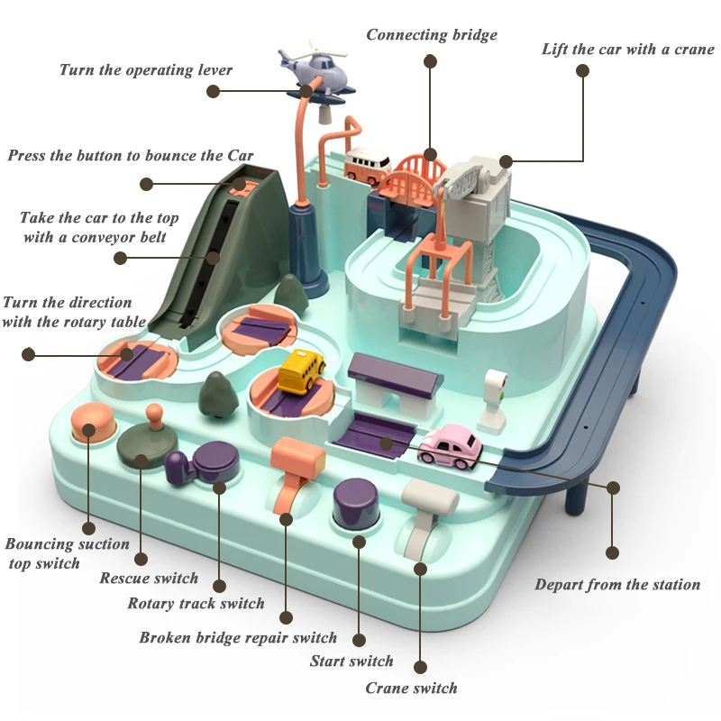 Baby Shining Education Railcar Toy Eco-friendly Baby Adventure Toy Track Car Macaron Color Table Games Boy and Girl Puzzle Toys