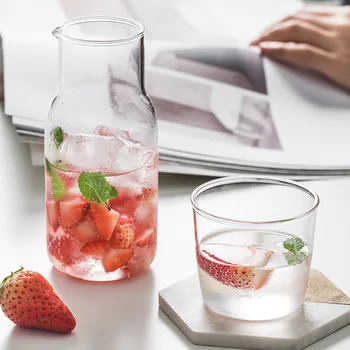 

Water Carafe with Tumbler Glass Cold Hot Water Bottle Cup Sets Bedside Water Pitcher High Temperature Resistance Bottle