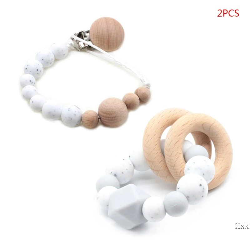 W3 New Baby Silicone Teether Wood Ring Bracelet Pacifier Chain Holder Newborn Molar Toy - Цвет: W3