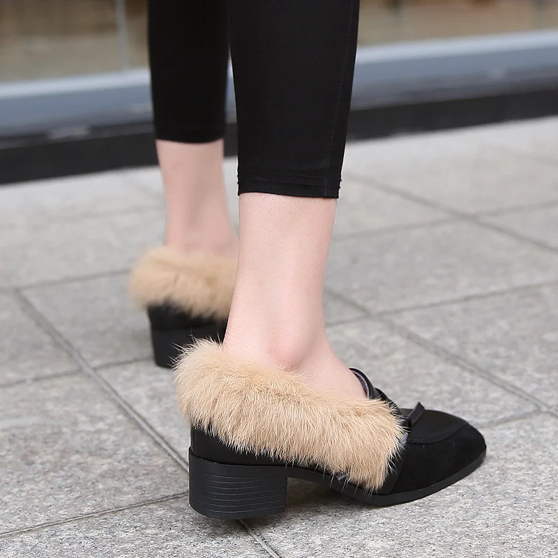 

2019 New Style Fluffy Shoes Women's Outer Wear Winter Moccosins plus Velvet WOMEN'S Shoes Students Single Shoes Korean-style Aut