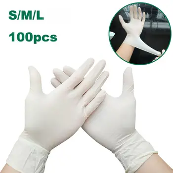 

100pcs Disposable Latex Gloves White Non-Slip Acid and Alkali Laboratory Rubber Latex Gloves Household Cleaning Products