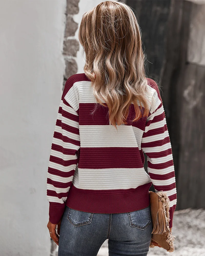 Waliicorners Sweater Women Pullover Tops Striped Casual Warm Jumper Knitted Loose Sweaters Women Female Pull Knitwear 31 Hb8149f9b1a6f44a0a1860f3ce59857e4o