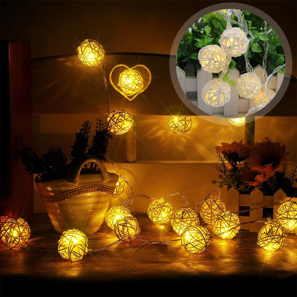 2.5m 20led Battery Powered Led Rattan Ball String Lights Decorative