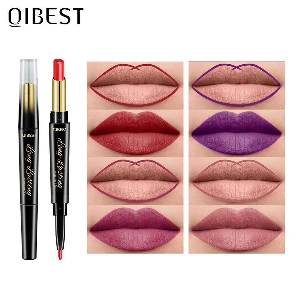Lipstick Pencil Lip-Liner Matte Long-Lasting Waterproof QIBEST Cosmetics 2-In-1