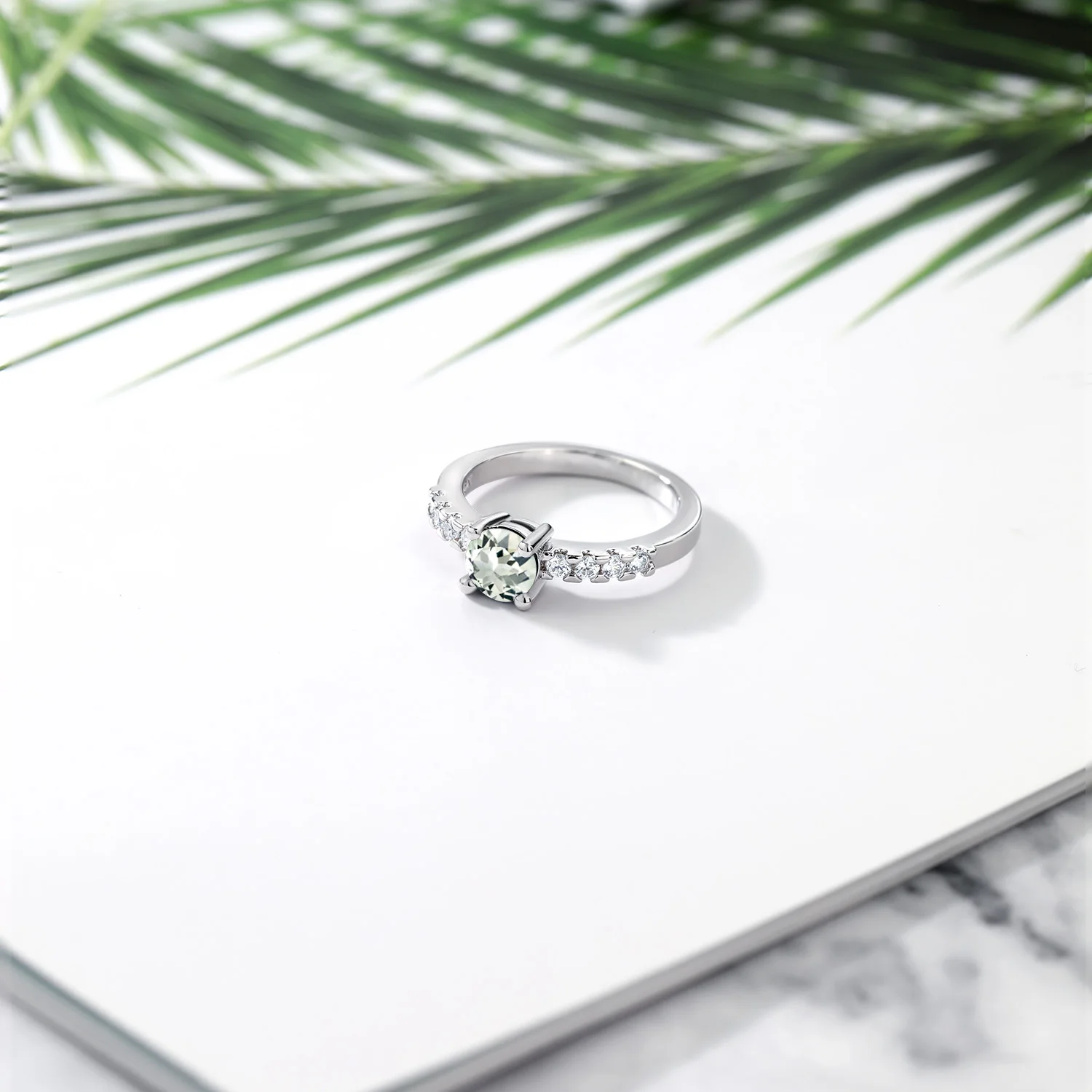 GemStoneKing 1,34 Ct Круглый натуральный зеленый празиолит родиевое покрытие великолепное обещание для женщин