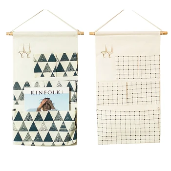

2PCS 5 Pockets Wall Hanging Storage Bags Cotton Linen Door Organizer Waterproof Pouch Bedroom Home Office Container