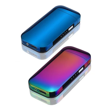 

2Pcs Metal Electronic USB Charging Cigarette Lighter Double Arc Plasma Pulse Led Power Display Lighters - Color & Blue