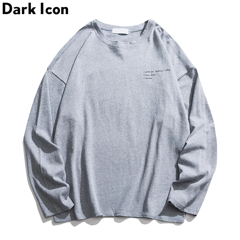 Мужская футболка с надписью Dark Icon и круглым вырезом осенняя уличная длинным