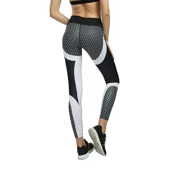 

NORMOV Honeycomb printing Leggings Women high waist Hip Ankle-Length Pants Women Elastic Skinny Fitness Workout Gym Leggings