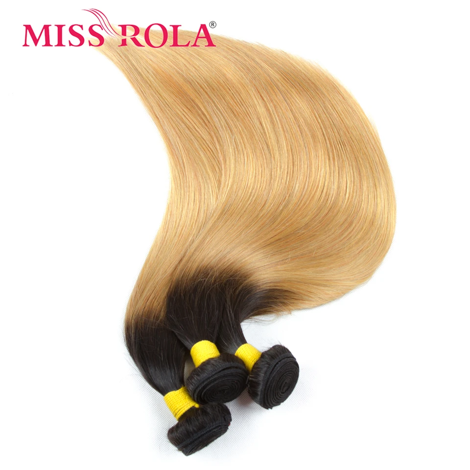 Human Hair Bundles Miss Rola Brazilian Straight Human Hair Weaving With Lace Closures 3 Bundles With 4*4 Closure Ombre 1B27 1B30 1B99 Remy Hair