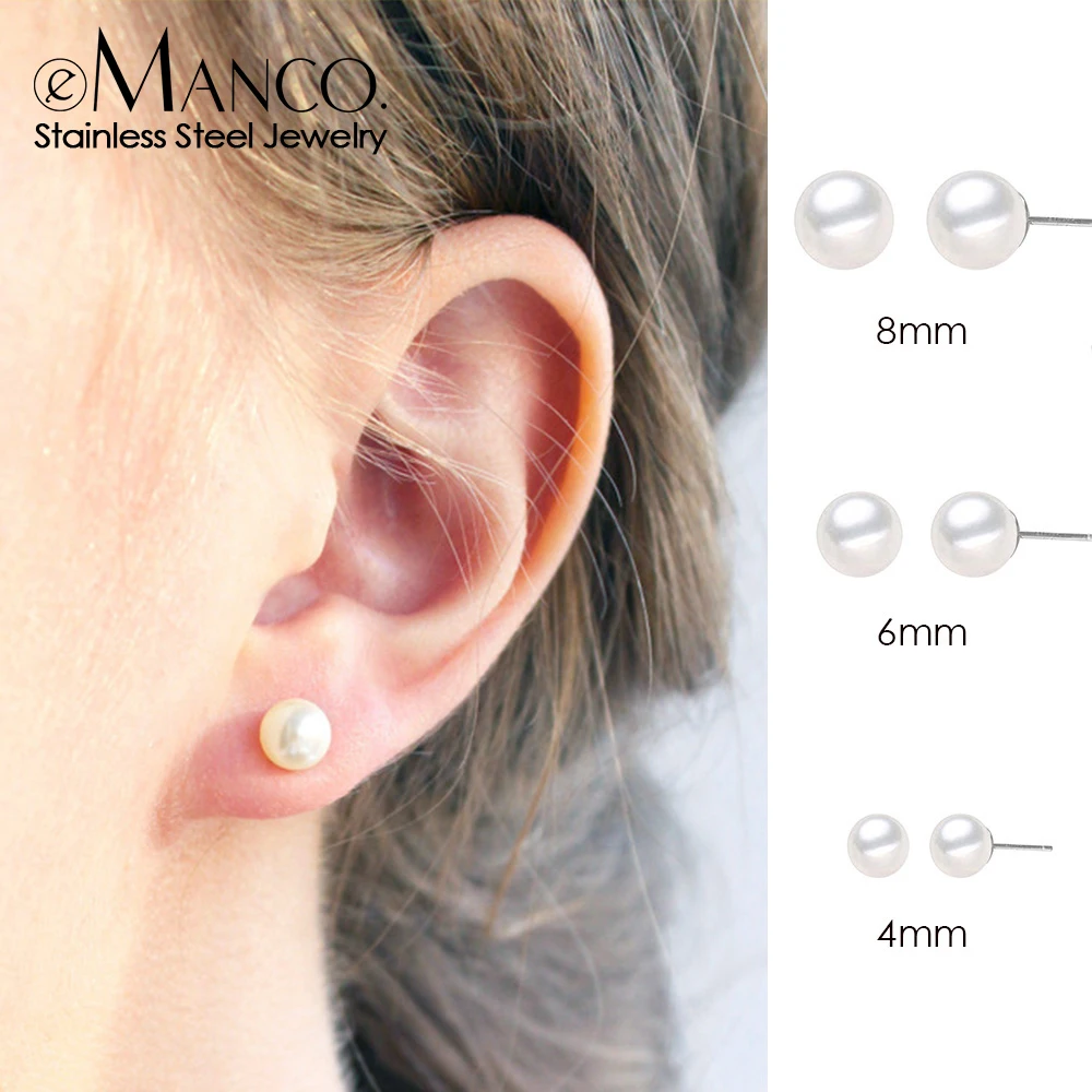 

eManco Simulated Pearl Stud Earrings for Women Minimalist Small Round Stainless Steel Earrings Fashion Jewelry Drop Shipping
