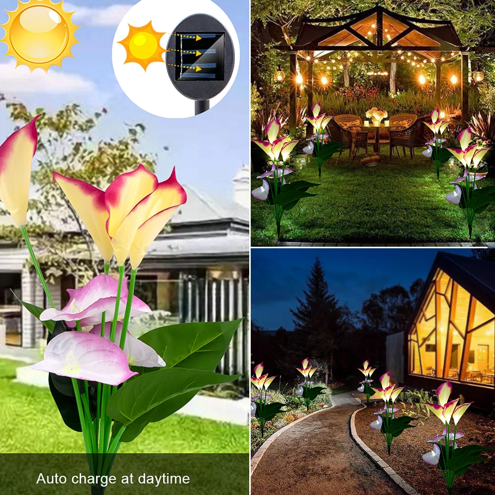 Yard Outdoor Ornament Garden Artificial Calla Lily Stake Flower Lamp Path Multicoloured Decoration Lawn Light Patio Solar Power