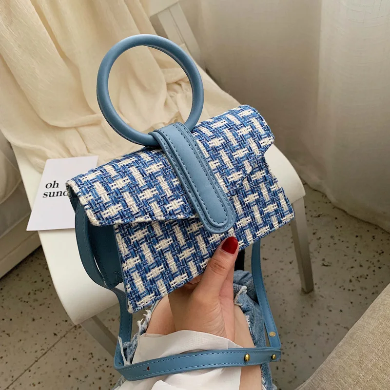 

INS Bag Women's 2019 New Style Fashion Korean-style Versatile Shoulder Bag Fashion Circular Ring Handbag Woolen Cloth Square Sli