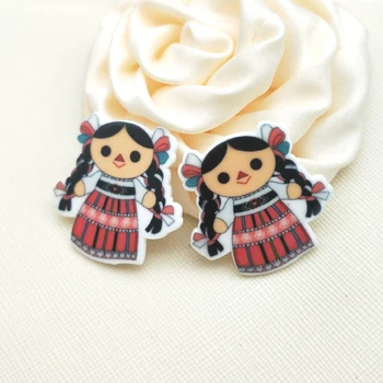 

30pcs/50pcs Flat Back Planar Resin Cartoon Mexico Girl resin Acrylic Resin Cabochons for DIY bow Decoration 31*31mm R1579-1