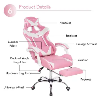 Kawaii Pink Leather Gaming Chair 6