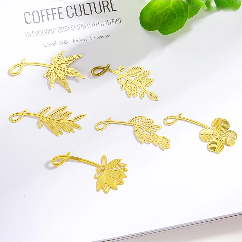 Kawaii Cute Gold Olive Leaf Clover Lotus Metal Book Markers Bookmark For Books Paper Clips Office School Supplies Stationery |