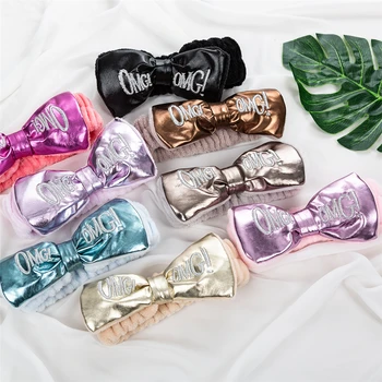 

2020 OMG Headbands PU leather for Women Girls Bow Wash Face Turban Makeup Hair Holder Hairbands Coral Fleece Hair Accessories