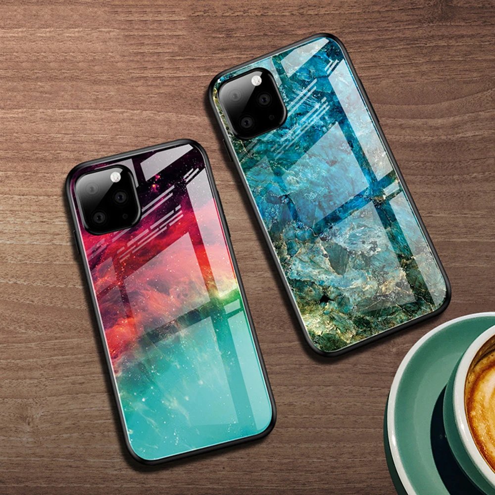 Чехол из закаленного стекла с мраморным узором для Apple iPhone 11 Pro Max 5 8 дюйма 6