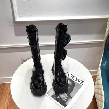 

Metal Pocket Decor Genuine Leather Women Boots Designer Brand Shoes for Women Boots Winter Platform Motorcycle Boots Shoes Woman