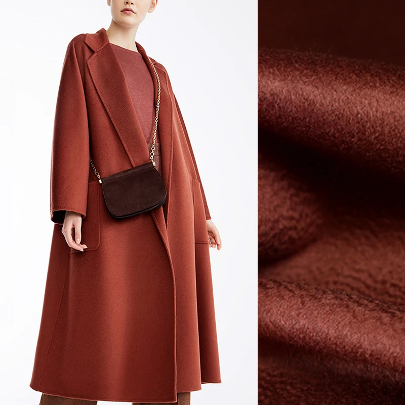 Качественное кашемировое шерстяное пальто с двусторонней волнистой шерстью, шириной 145 см, весом 850 г/м, коричневого и красного цвета, осенне-зимнее пальто из ткани DE1141