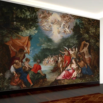 

European Style Retro Oil Painting Mural Wallpaper 3D Angel Figure Fresco Living Room Bedroom Dining Room PVC Self-Adhesive Mural