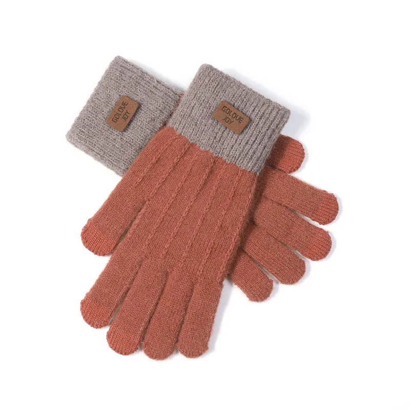 Женские кашемировые трикотажные зимние перчатки кашемировые вязаные женские осенние зимние теплые толстые перчатки Модные перчатки для катания на лыжах с сенсорным экраном - Цвет: Caramel