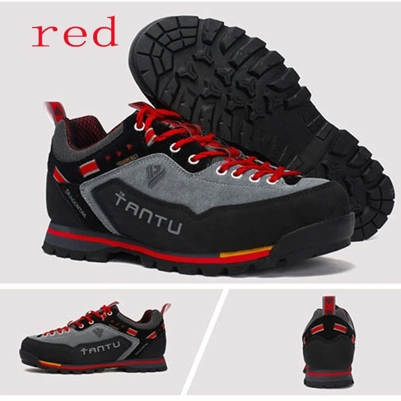 Новое поступление Высокое качество Натуральная кожа водонепроницаемые туристические ботинки походная обувь Уличная обувь, кроссовки - Цвет: Red