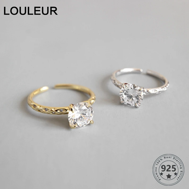 

LouLeur Genuine 925 Silver AAAA Zircon Rings Minimalist Big Zircon Party Rings For Women Elegant Fashion Wedding Jewelry Gifts