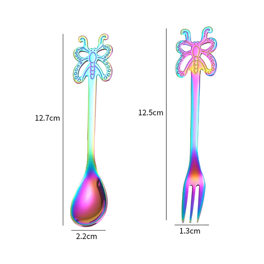 Портативный стиль бабочки из нержавеющей стали чайные десертные ложки кухонные вилки посуда портативная прочная ручка в виде бабочки дизайн
