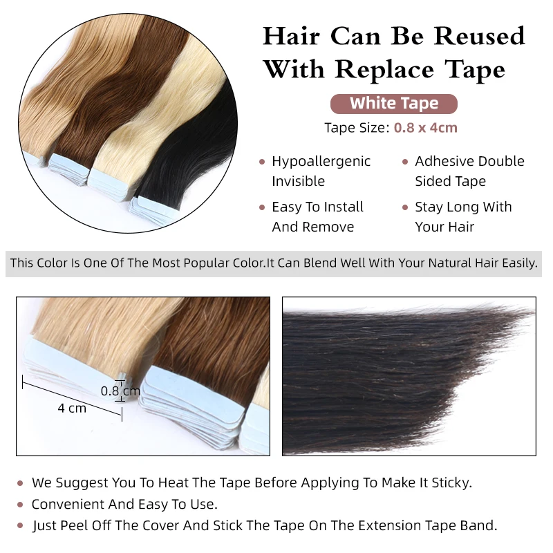 Human hair extensions hair extensions Straight Tape In Human Hair Extensions Machine Brazilan Remy Tape Ins Extension Seamless Skin Weft 20PC/40PC/Pack Natural Color