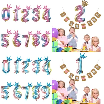 

2pcs/set Multicolor Number Balloon With Crown Balloon
