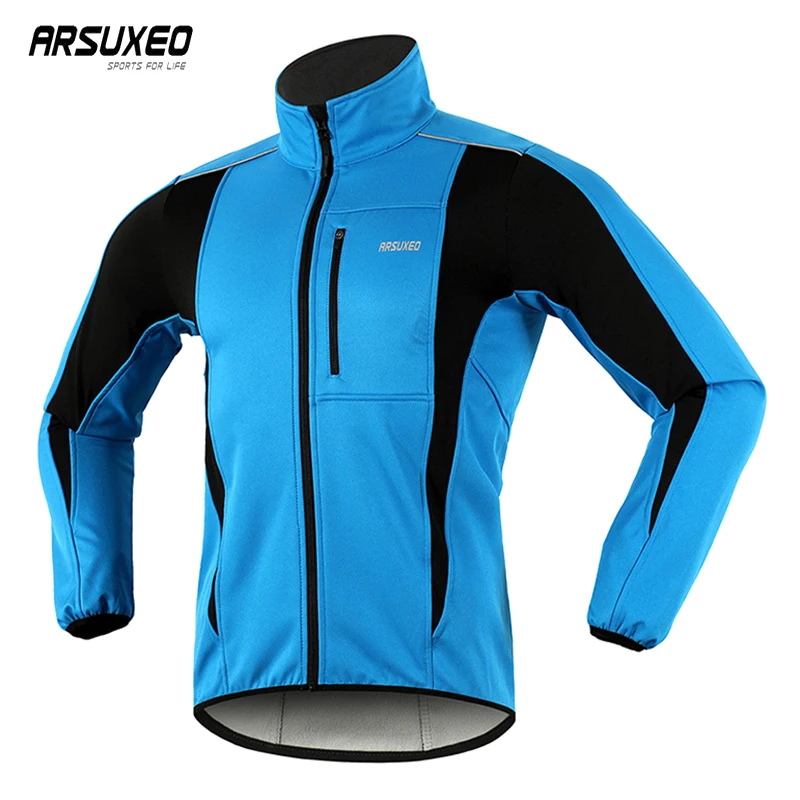 ARSUXEO, теплая куртка для велоспорта Mtb, для езды на велосипеде, зимняя, ночная, светоотражающая, теплая, велосипедная одежда, ветронепроницаемая, водонепроницаемая, мужская куртка для велоспорта, Джерси - Цвет: CBLUE
