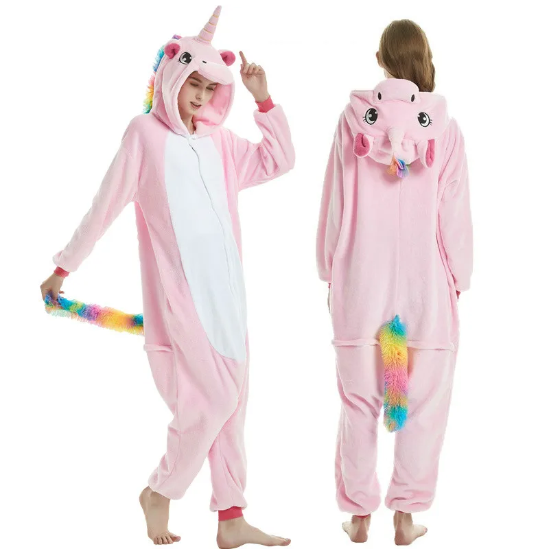 Кигуруми Пижамы с единорогом для взрослых; костюм для женщин и мужчин с рисунком стежка панды; зимние фланелевые комбинезоны унисекс; одежда для сна с единорогом - Цвет: pink tenma