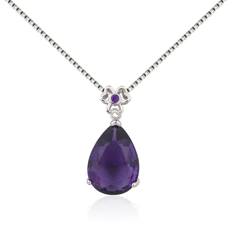 Sterling Silver 925 2 Carats natural amethyst Pendant Women Natural purple Gemstone 45cm Necklace Jewelry Pendant party gifts pendant necklace silver necklace silver pendant