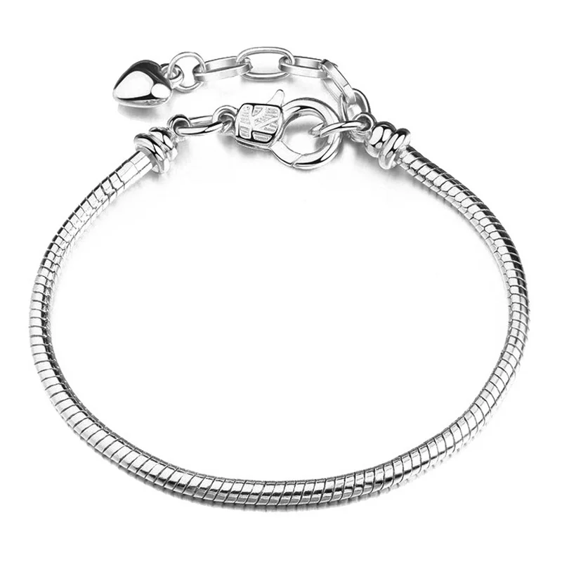 Boosbiy Silver Plated Cute Owl Snake Chain Charm Bracelet For Women Fashion Brand Bracelets DIY Jewelry Gift Making