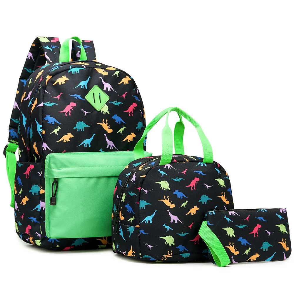 

3 Pcs Set Dinosaur print Student Backpack Kids School bag for Boys Girls Elementary Backpack Toddler Bookbags mochilas escolar
