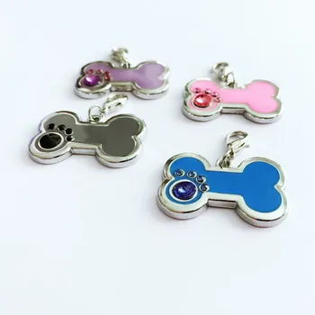 

200pcs Pet Dog ID Tag Rhinestone Bone Shaped Personalized Charm Tags Pet Collar Jewelry Accessories