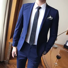 Men's Wedding Single Button Suit Tuxedo Suit Men's Slim Brand Blazer + Suit Pants Men's Two-Piece  Groom Wedding Dress Suit
