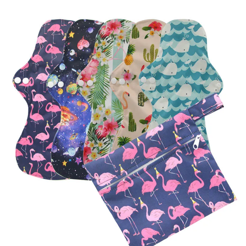 

6PCS Set (5PCS Extra Large Panty Liner+1Free Wet Bag),Reusable Heavy Flow Women Sanitary Pads Bamboo Cotton Menstrual Pads