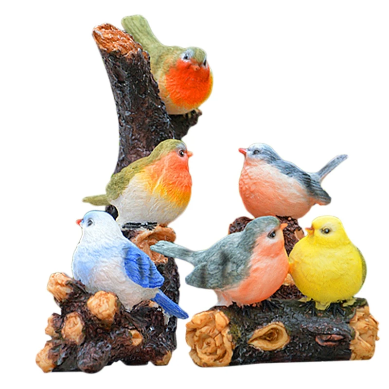

Top-6Pcs/Set Cute Birds Animal Figurines Resin Miniatures Figurine Craft Bonsai Pots Home Fairy Garden Ornament