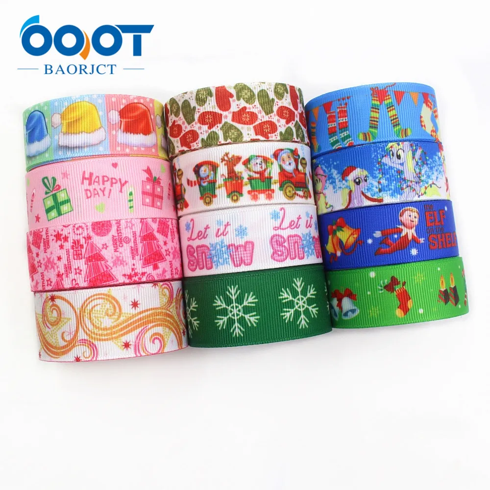 

1971320,1'' 25mm Christmas holiday decoration gift wrapping Printed grosgrain ribbon,10yrds DIY handmade headwear accessories