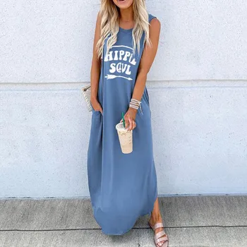 

Fashion Women O-Neck Sleeveless Letter Printed Casual Daliy Boho Long Maxi Dress vestidos invierno mujer vestido bandage #R15