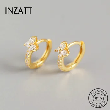 

INZATT Real 925 Sterling Silver Zircon Flower Hoop Earrings For Fashion Women Party Cute Fine Jewelry MInimalist Accessories