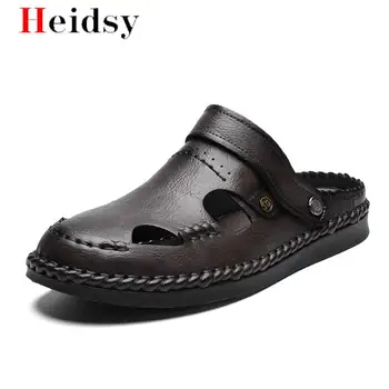 

Summer Sandals Men Leather Classic Roman Sandals 2020 Slipper Outdoor Sneaker Beach Rubber Flip Flops Men Water Trekking Sandals