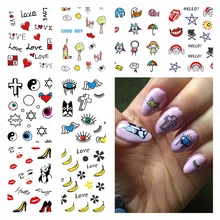 WUF 1 лист дополнительные красивые ногти Харадзюку дизайн ногтей Водные Наклейки Цветочные переводные наклейки для украшения для ногтей