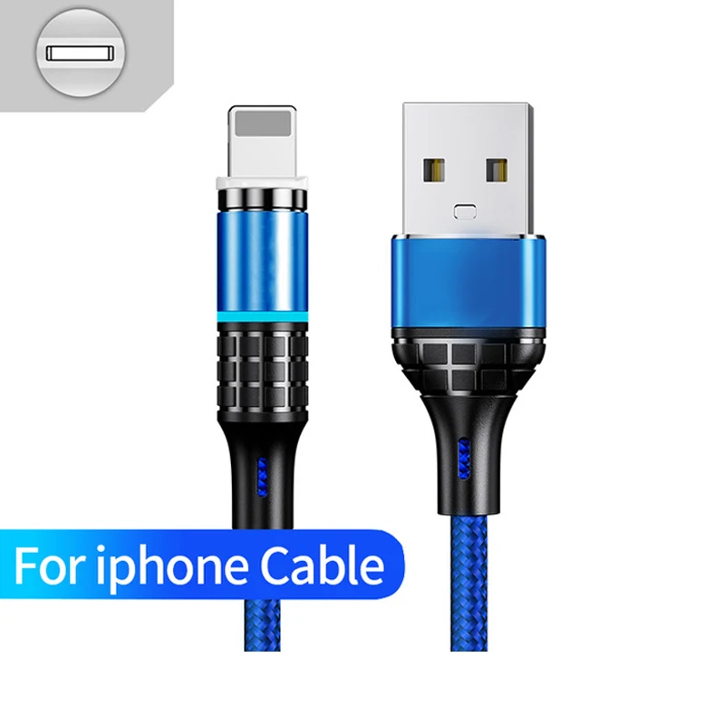Новейший светодиодный QC3.0 Магнитный usb-кабель для iPhone Micro USB кабель type C плетеный кабель зарядное устройство для samsung Xiaomi huawei - Цвет: Blue For iphone