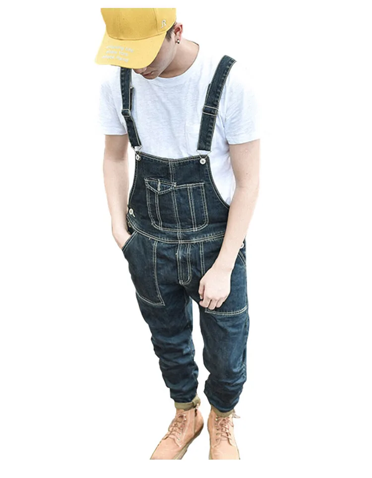 Men's Denim Bib Overalls Working Coveralls Cargo Tactical Jeans Jumpsuits For Man Multi Pockets Suspender Pants Sleeveless (6)