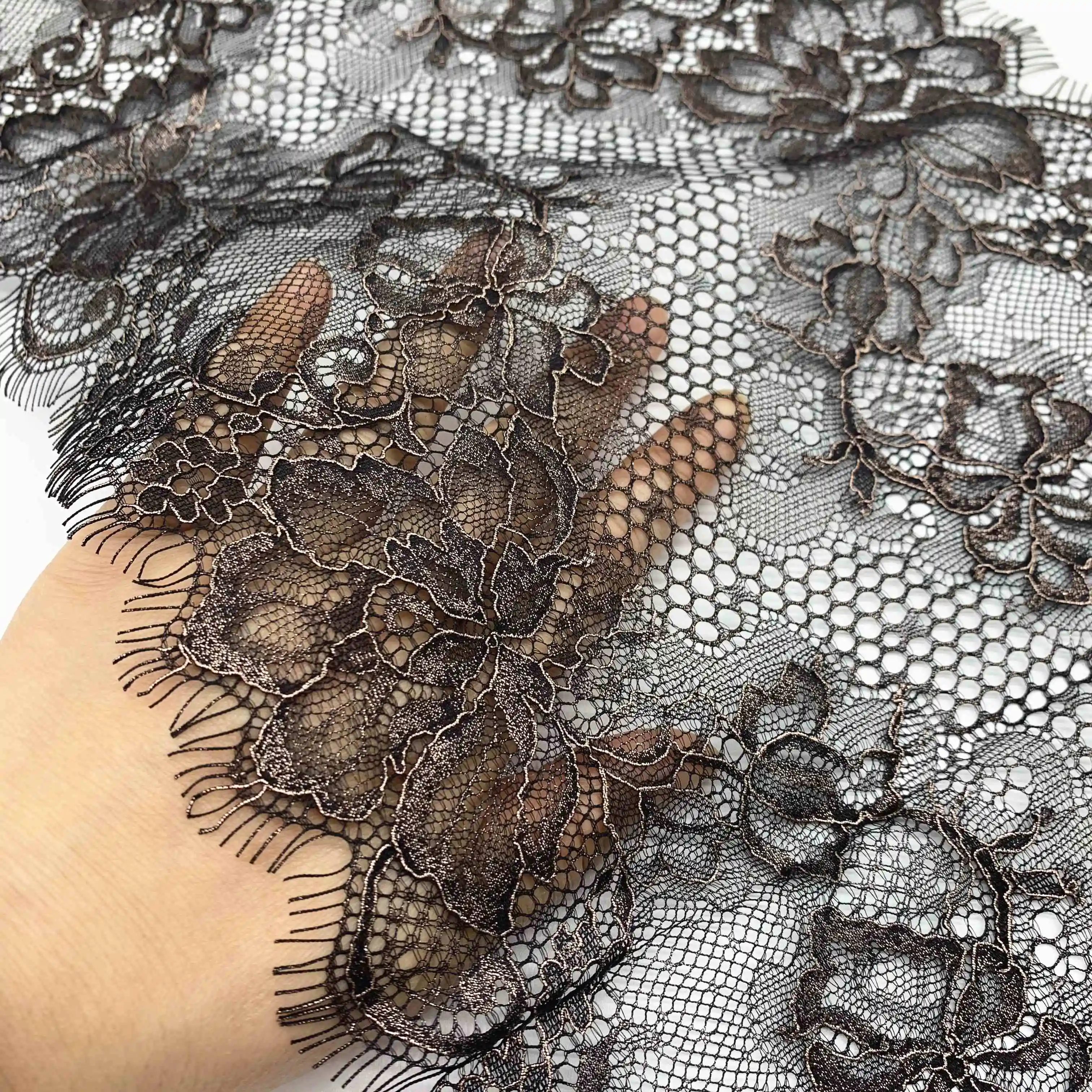 3y/lot Width 23cm Dark Brown With Gold Lace Trim Shimmer 2