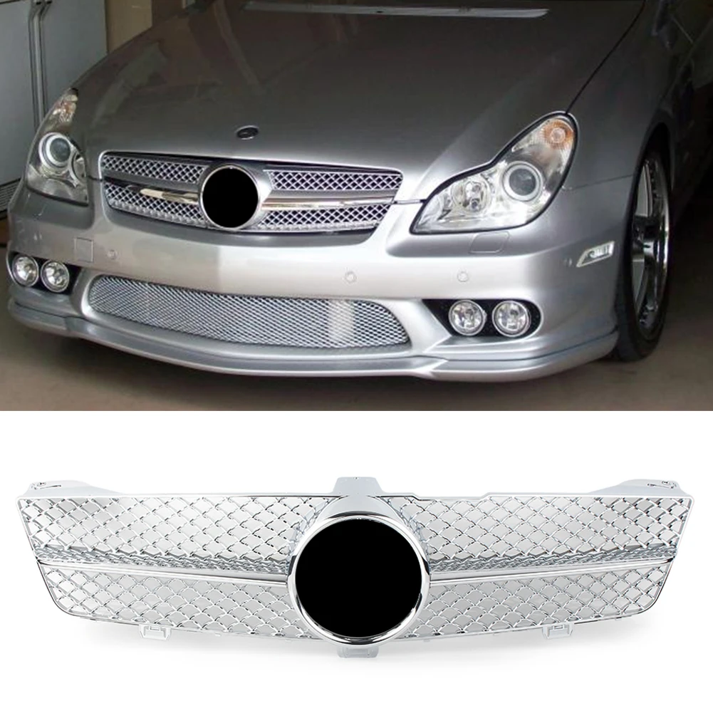 WPKMOTORS Front Grille With LED Emblem For Mercedes W219 CLS500 CLS550 CLS63 2005-2008 – Black ABS