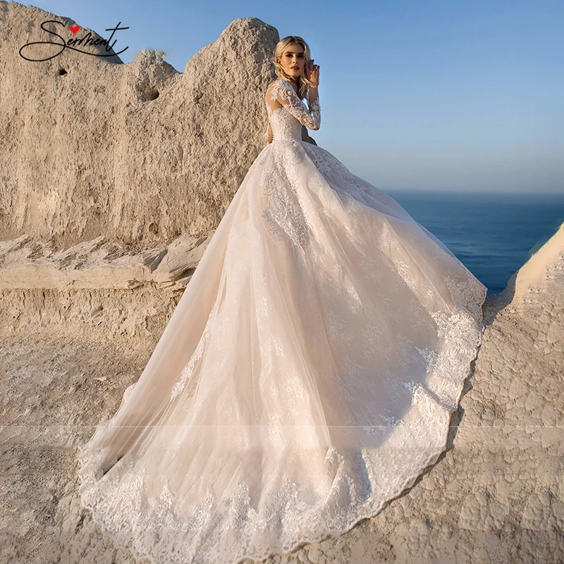 

BAZIIINGAAA Luxury Wedding Dress Long Sleeve V-neck Applique Lace Wedding Noble Applique Muslim Brides Support Tailor-made